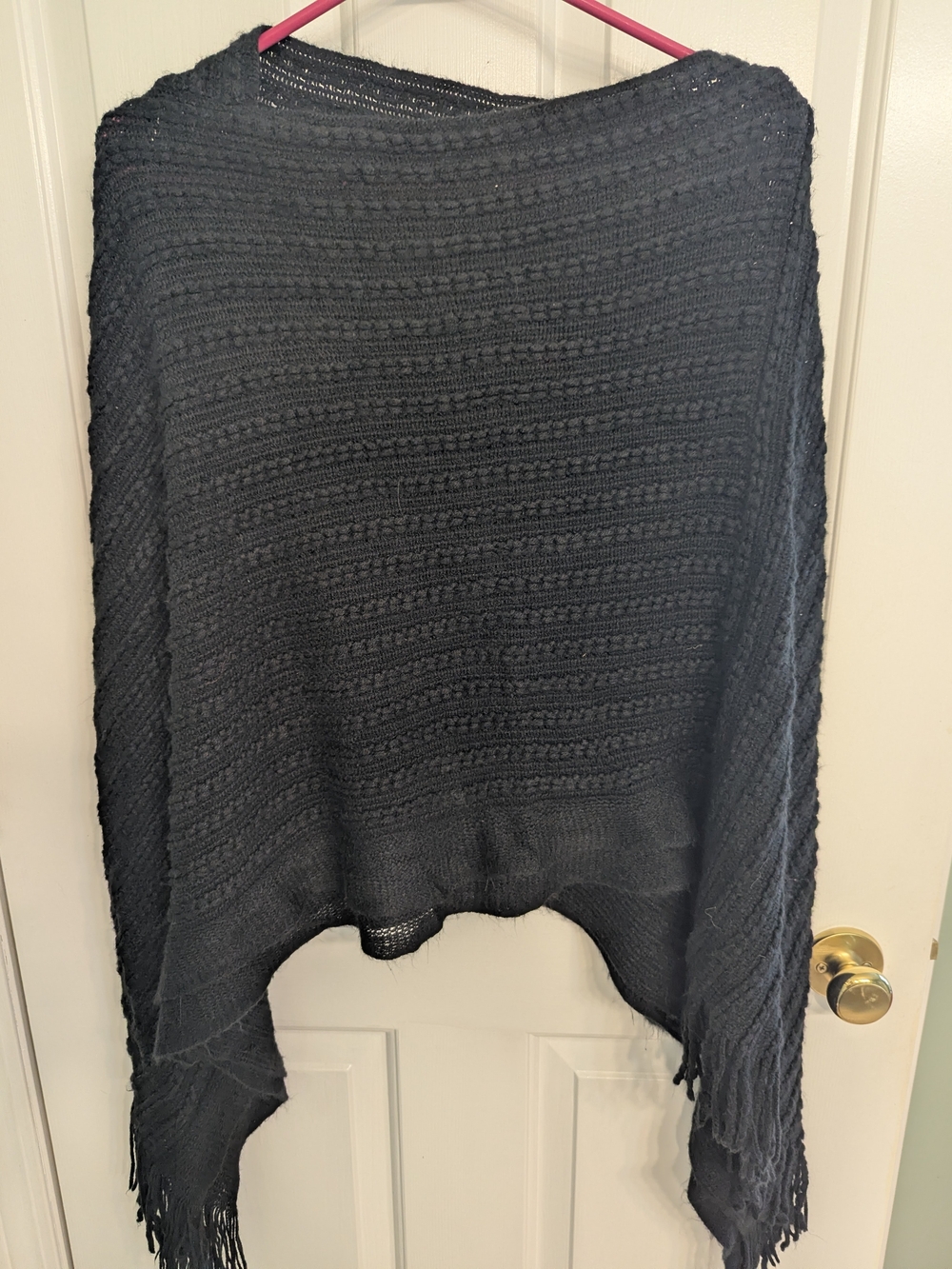 Black Women's Knit Fringe Poncho Sweater